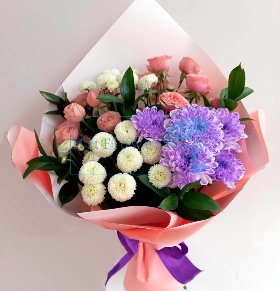 Букет цветов Радуга ароматов Букет цветов из: Хризантемы и Розы